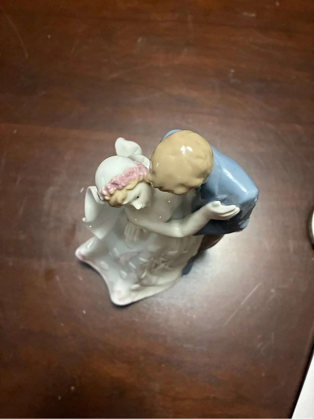 Bride and Groom Cake Topper Figurine - White and Blue Wedding Couple